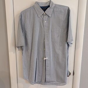 Men’s Button Down Short Sleeve Dress Shirt, Nautica, Size Large, Blue Mini-Plaid